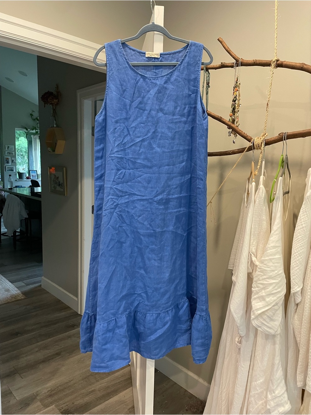 Terzo millennio blue linen midi dress L